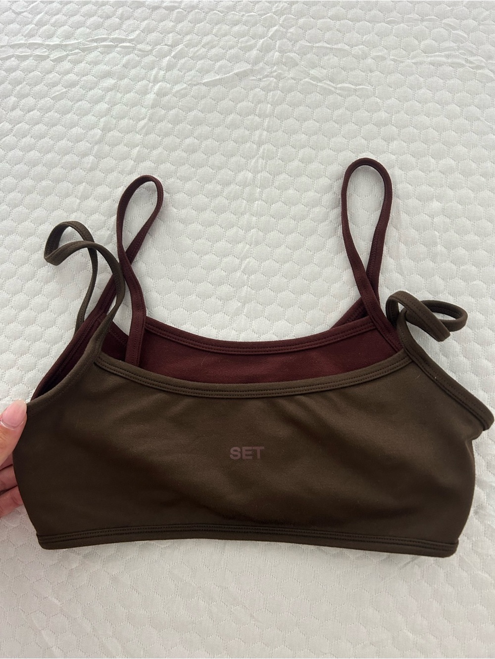 SET Active Olive Green & Burgundy Double-Layer Bandeau Bralette